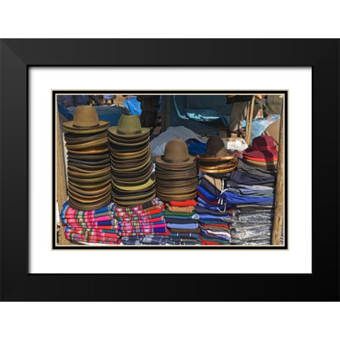 Peru, Pisac, Hats and clothes for sale at market Black Modern Wood Framed Art Print with Double Matting by Kirkland, Dennis