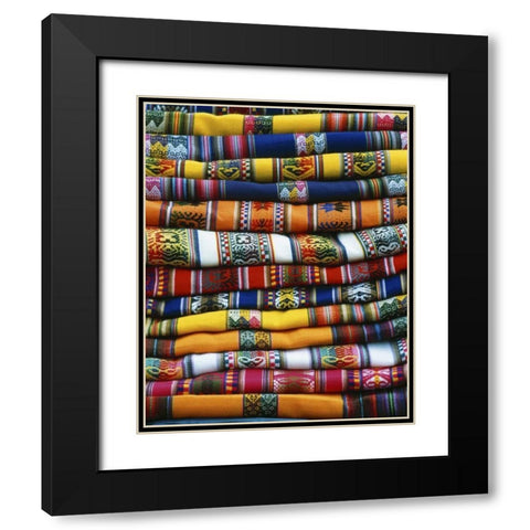 Peru Stack of blankets for sale in market Black Modern Wood Framed Art Print with Double Matting by Zuckerman, Jim
