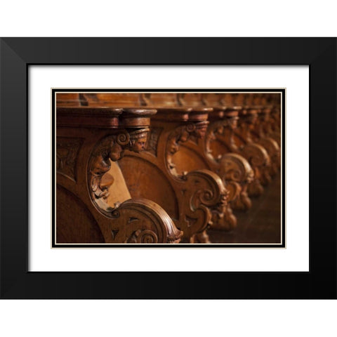Peru, Lima, Detail of wood seats in the cathedral Black Modern Wood Framed Art Print with Double Matting by Kaveney, Wendy