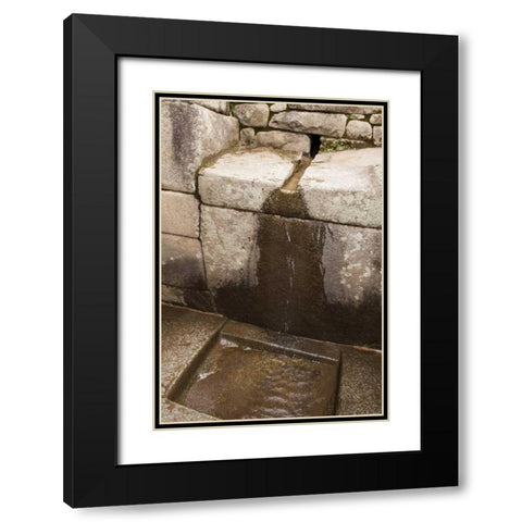 Peru, Machu Picchu Inca stone water fountains Black Modern Wood Framed Art Print with Double Matting by Kaveney, Wendy