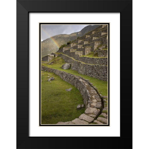Rainbows over the terraces, Machu Picchu, Peru Black Modern Wood Framed Art Print with Double Matting by Kaveney, Wendy