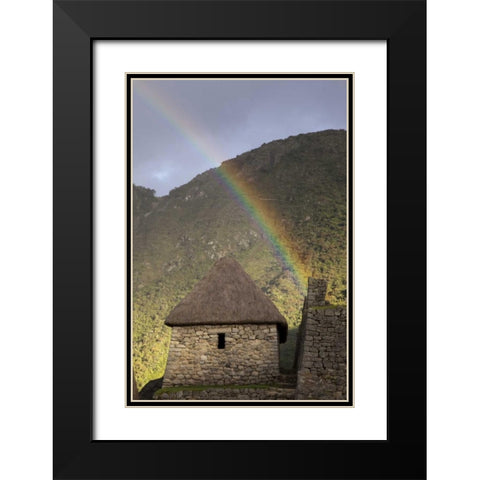 Rainbow over hut at sunset, Machu Picchu, Peru Black Modern Wood Framed Art Print with Double Matting by Kaveney, Wendy