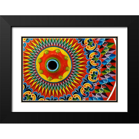 Colorfully painted wagon wheel-Costa Rica Black Modern Wood Framed Art Print with Double Matting by Jones, Adam