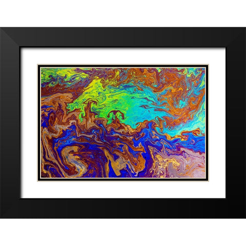 Abstract pattern in oil spilled in small stream-Costa Rica Black Modern Wood Framed Art Print with Double Matting by Jones, Adam