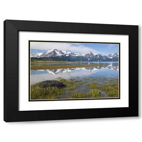 AK, Glacier Bay NP Mountains reflection Black Modern Wood Framed Art Print with Double Matting by Paulson, Don