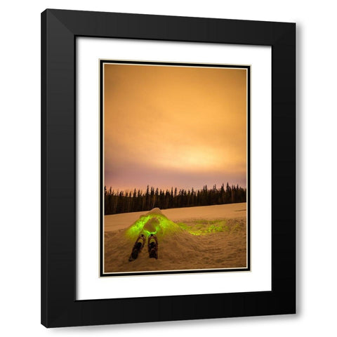 Alaska-Fairbanks Quinzhee snow hut with snowshoes and poles Black Modern Wood Framed Art Print with Double Matting by Jaynes Gallery