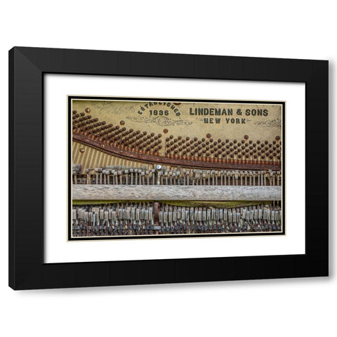 Alaska-Sitka Discarded Lindeman and Sons piano close-up  Black Modern Wood Framed Art Print with Double Matting by Jaynes Gallery