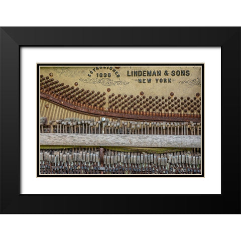 Alaska-Sitka Discarded Lindeman and Sons piano close-up  Black Modern Wood Framed Art Print with Double Matting by Jaynes Gallery