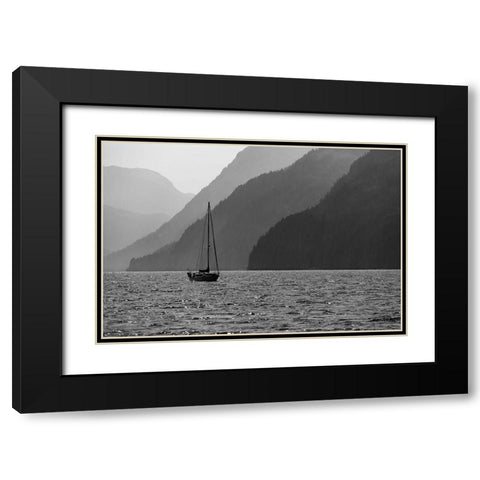 Alaska-Tongass National Forest BandW of sailboat in Lisianski Inlet  Black Modern Wood Framed Art Print with Double Matting by Jaynes Gallery