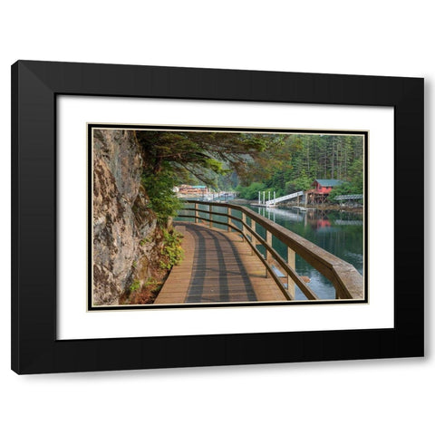 Alaska-Elfin Cove Boardwalk next to bay  Black Modern Wood Framed Art Print with Double Matting by Jaynes Gallery