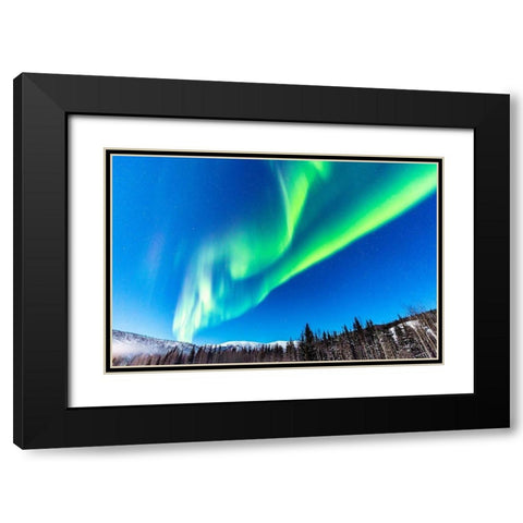 Alaska Northern lights auroras over mountains Black Modern Wood Framed Art Print with Double Matting by Jaynes Gallery