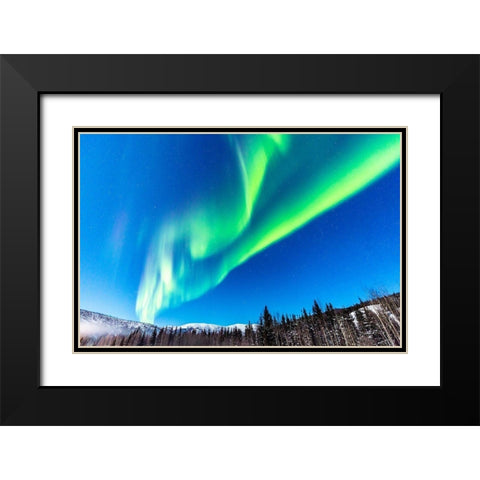 Alaska Northern lights auroras over mountains Black Modern Wood Framed Art Print with Double Matting by Jaynes Gallery