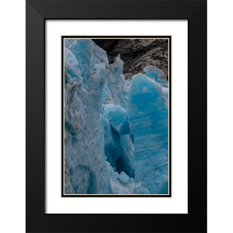 Ice glows brilliant blue at the terminus of Margerie Glacier. Black Modern Wood Framed Art Print with Double Matting by Sederquist, Betty