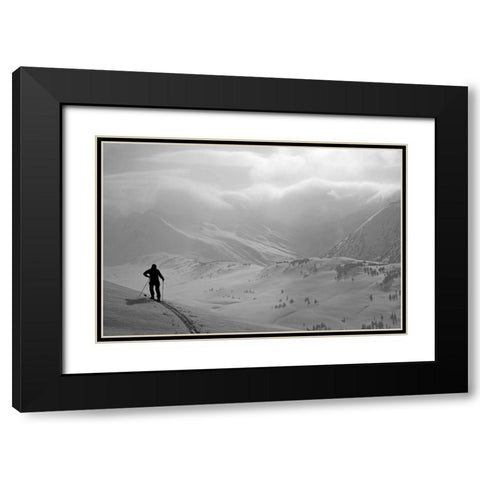Backcountry Skier Standing On A Ridge In Turnagain Pass, Southcentral, Alaska (Mr) Black Modern Wood Framed Art Print with Double Matting by Design Pics