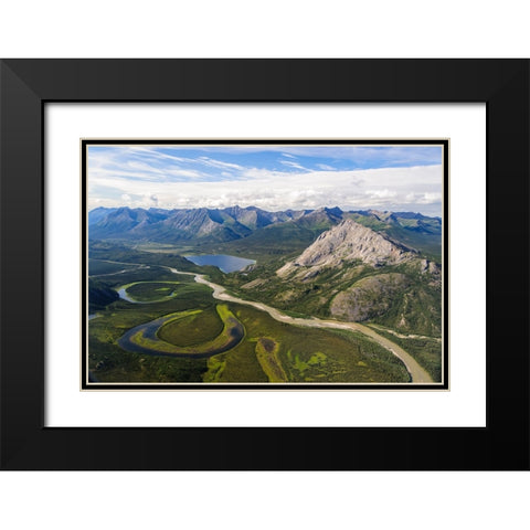 USA- Alaska- Gates of the Arctic National Park. Aerial view of the Alatna River. Black Modern Wood Framed Art Print with Double Matting by Norrsell, Fredrik