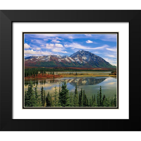 Mountain landscape and reflection-fall foliage-Denali Highway near Anchorage Black Modern Wood Framed Art Print with Double Matting by Garber, Howie