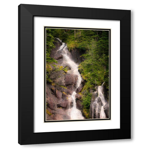 Kenai Peninsula. Two waterfalls surrounded by pine trees Black Modern Wood Framed Art Print with Double Matting by Muir, Janet