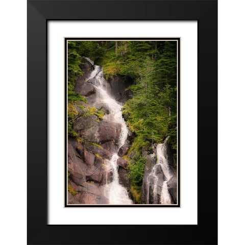 Kenai Peninsula. Two waterfalls surrounded by pine trees Black Modern Wood Framed Art Print with Double Matting by Muir, Janet