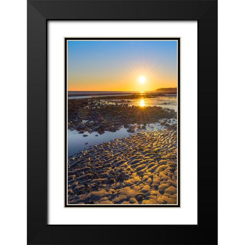 Alaska- Homer Spit. A sunset landscape over tide pools. Black Modern Wood Framed Art Print with Double Matting by Muir, Janet