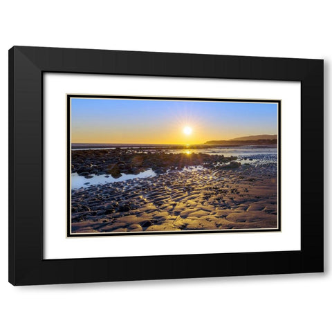Alaska- Homer Spit. A sunset landscape over tide pools. Black Modern Wood Framed Art Print with Double Matting by Muir, Janet