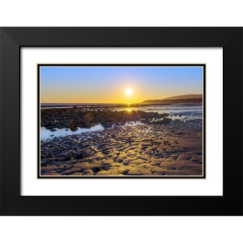 Alaska- Homer Spit. A sunset landscape over tide pools. Black Modern Wood Framed Art Print with Double Matting by Muir, Janet