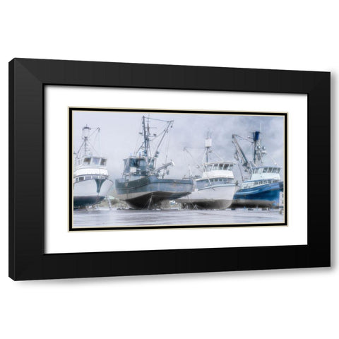 Alaska- Valdez. Fishing boats on dry dock. Artistic rendering. Black Modern Wood Framed Art Print with Double Matting by Muir, Janet