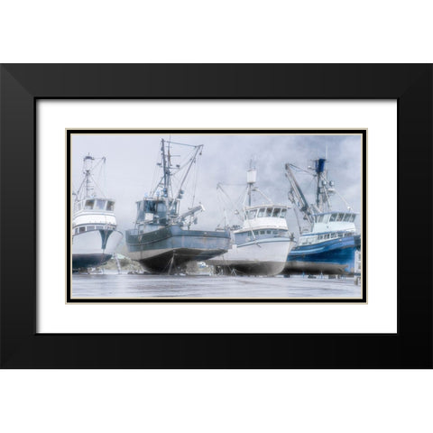 Alaska- Valdez. Fishing boats on dry dock. Artistic rendering. Black Modern Wood Framed Art Print with Double Matting by Muir, Janet