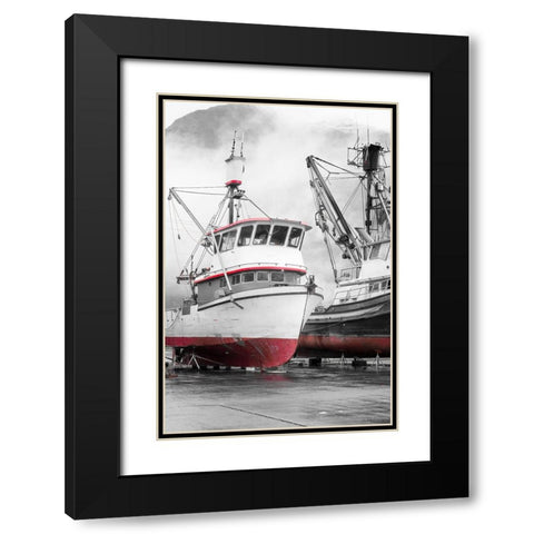 Alaska- Valdez. Fishing boats on dry dock. Artistic rendering. Black Modern Wood Framed Art Print with Double Matting by Muir, Janet