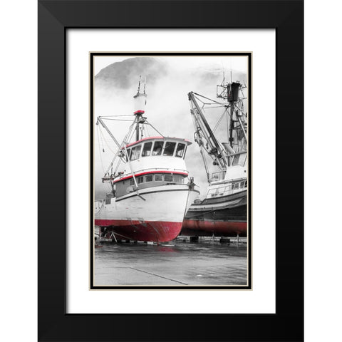 Alaska- Valdez. Fishing boats on dry dock. Artistic rendering. Black Modern Wood Framed Art Print with Double Matting by Muir, Janet