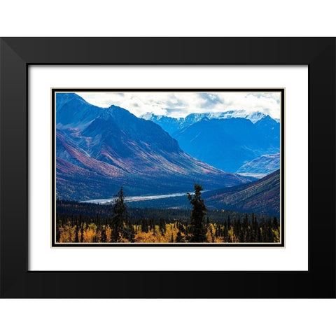 Chugach Mountains-Glenn Highway-Alaska-river-autumn color-tundra Black Modern Wood Framed Art Print with Double Matting by Sienda, Jolly