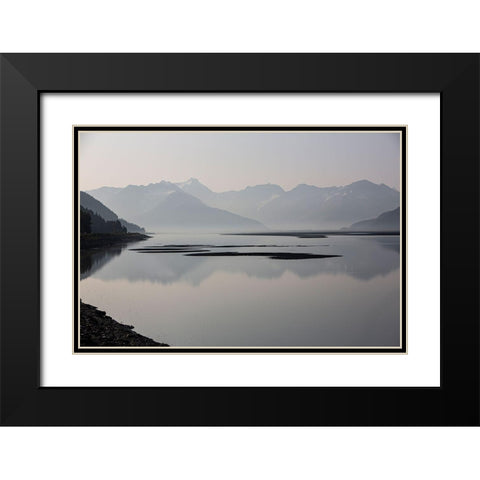 Cook Inlet-Alaska-waterway-curve-mountains-black and white Black Modern Wood Framed Art Print with Double Matting by Sienda, Jolly