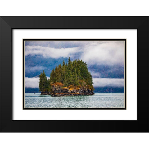 Prince William Sound-Alaska-Valdez-Island-evergreen trees-autumn-fog Black Modern Wood Framed Art Print with Double Matting by Sienda, Jolly