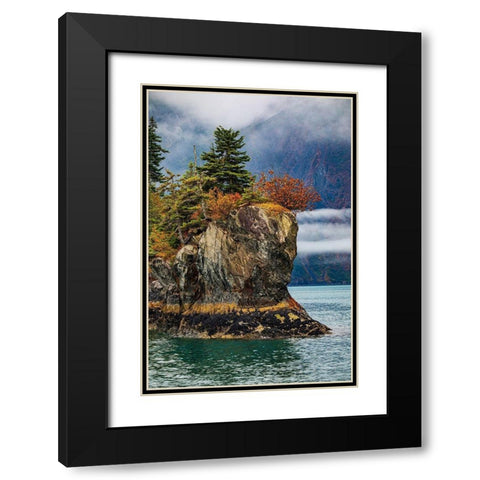 Prince William Sound-Alaska-Valdez-island-autumn-color-evergreen-fog Black Modern Wood Framed Art Print with Double Matting by Sienda, Jolly