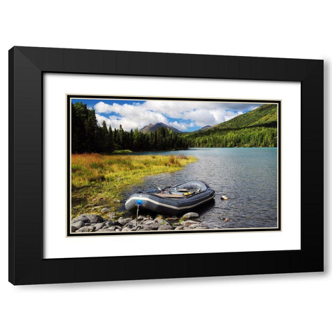 Moored Dingy on Kenai Lake, Kenai Peninsula, Alaska, USA Black Modern Wood Framed Art Print with Double Matting by Hersen, Michel