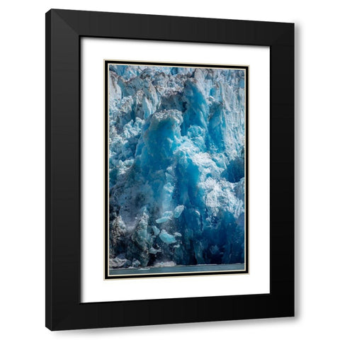 Alaska-Tracy Arm-Fords Terror Wilderness-Icebergs calving from blue ice face of South Sawyer Glacier Black Modern Wood Framed Art Print with Double Matting by Souders, Paul