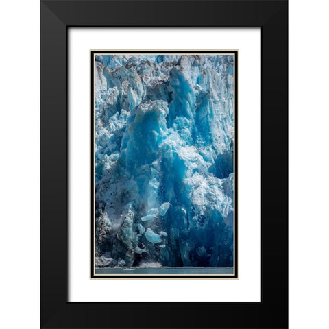 Alaska-Tracy Arm-Fords Terror Wilderness-Icebergs calving from blue ice face of South Sawyer Glacier Black Modern Wood Framed Art Print with Double Matting by Souders, Paul