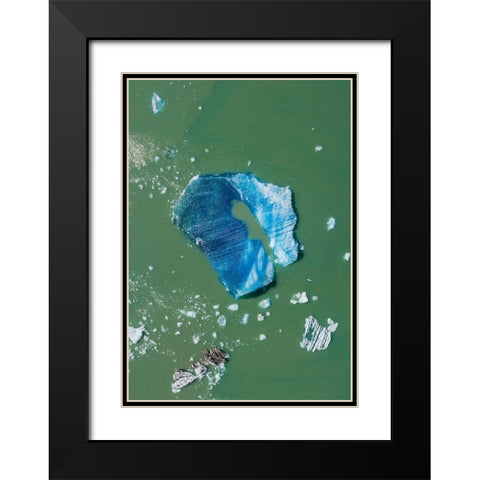 Alaska-Tracy Arm-Aerial view of floating iceberg calved from South Sawyer Glacier in Tracy Arm Black Modern Wood Framed Art Print with Double Matting by Souders, Paul