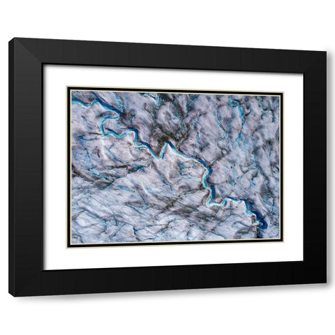 Alaska-Tracy Arm-meltwater streams and ponds on crevassed surface of Sawyer Glacier in Tracy Arm Black Modern Wood Framed Art Print with Double Matting by Souders, Paul