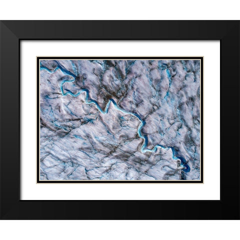 Alaska-Tracy Arm-meltwater streams and ponds on crevassed surface of Sawyer Glacier in Tracy Arm Black Modern Wood Framed Art Print with Double Matting by Souders, Paul