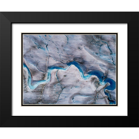 Alaska-Tracy Arm-meltwater streams and ponds on crevassed surface of Sawyer Glacier in Tracy Arm Black Modern Wood Framed Art Print with Double Matting by Souders, Paul