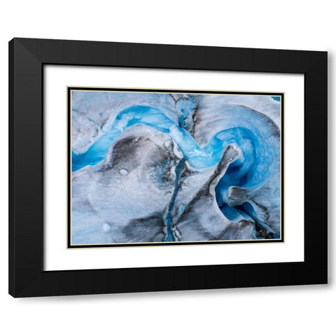 Alaska-Tracy Arm-meltwater stream disappearing into moulin on melting surface of Sawyer Glacier Black Modern Wood Framed Art Print with Double Matting by Souders, Paul