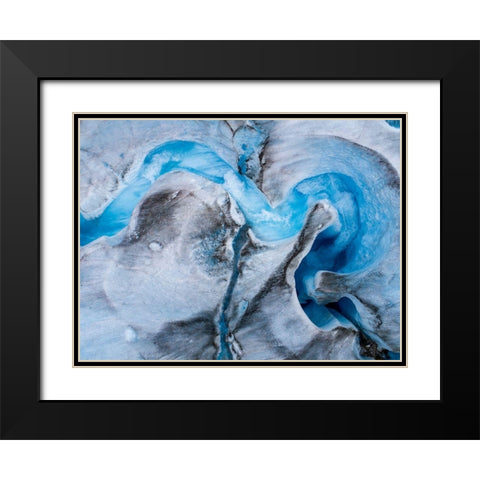 Alaska-Tracy Arm-meltwater stream disappearing into moulin on melting surface of Sawyer Glacier Black Modern Wood Framed Art Print with Double Matting by Souders, Paul