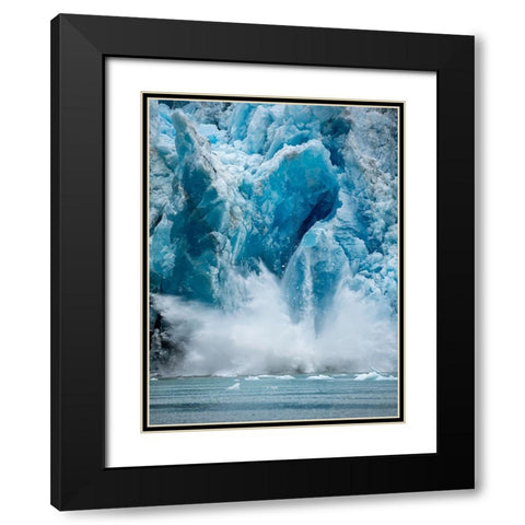 Alaska-Tracy Arm-Massive iceberg calving from face of South Sawyer Glacier in Tracy Arm Black Modern Wood Framed Art Print with Double Matting by Souders, Paul