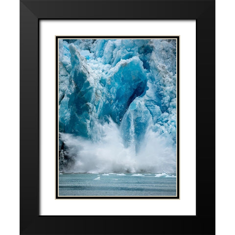 Alaska-Tracy Arm-Massive iceberg calving from face of South Sawyer Glacier in Tracy Arm Black Modern Wood Framed Art Print with Double Matting by Souders, Paul