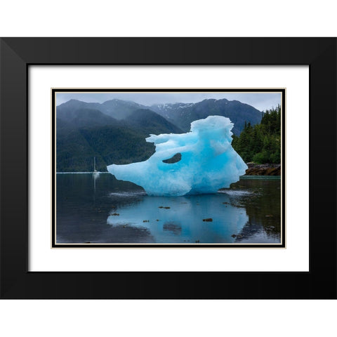 Alaska-Gulf 32 Pilothouse sailboat at anchor near large icebergs from LeConte Glacier grounded Black Modern Wood Framed Art Print with Double Matting by Souders, Paul