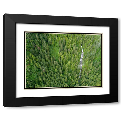 Alaska-Juneau-Taku Harbor State Marine Park-waterfall on mountainside in coastal rainforest Black Modern Wood Framed Art Print with Double Matting by Souders, Paul