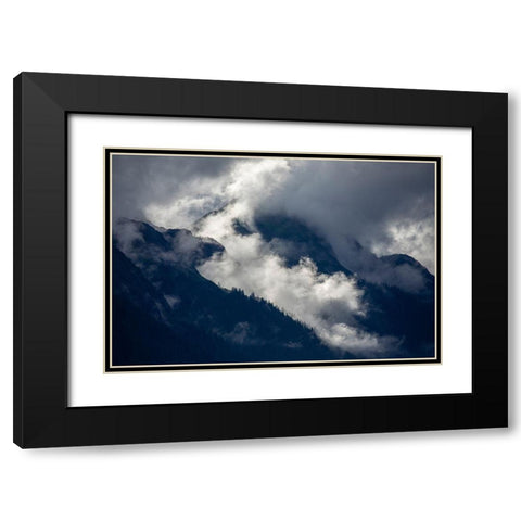 Alaska-Tracy Arm-Fords Terror Wilderness-Morning sun lights mist swirling in mountains Black Modern Wood Framed Art Print with Double Matting by Souders, Paul