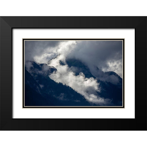 Alaska-Tracy Arm-Fords Terror Wilderness-Morning sun lights mist swirling in mountains Black Modern Wood Framed Art Print with Double Matting by Souders, Paul
