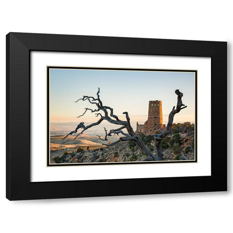 Arizona-Grand Canyon National Park-Sunrise at the Desert View Watchtower Black Modern Wood Framed Art Print with Double Matting by Collins, Ann