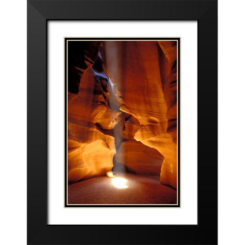 AZ, Page, Sun beam shines onto Antelope canyon Black Modern Wood Framed Art Print with Double Matting by Kirkland, Dennis